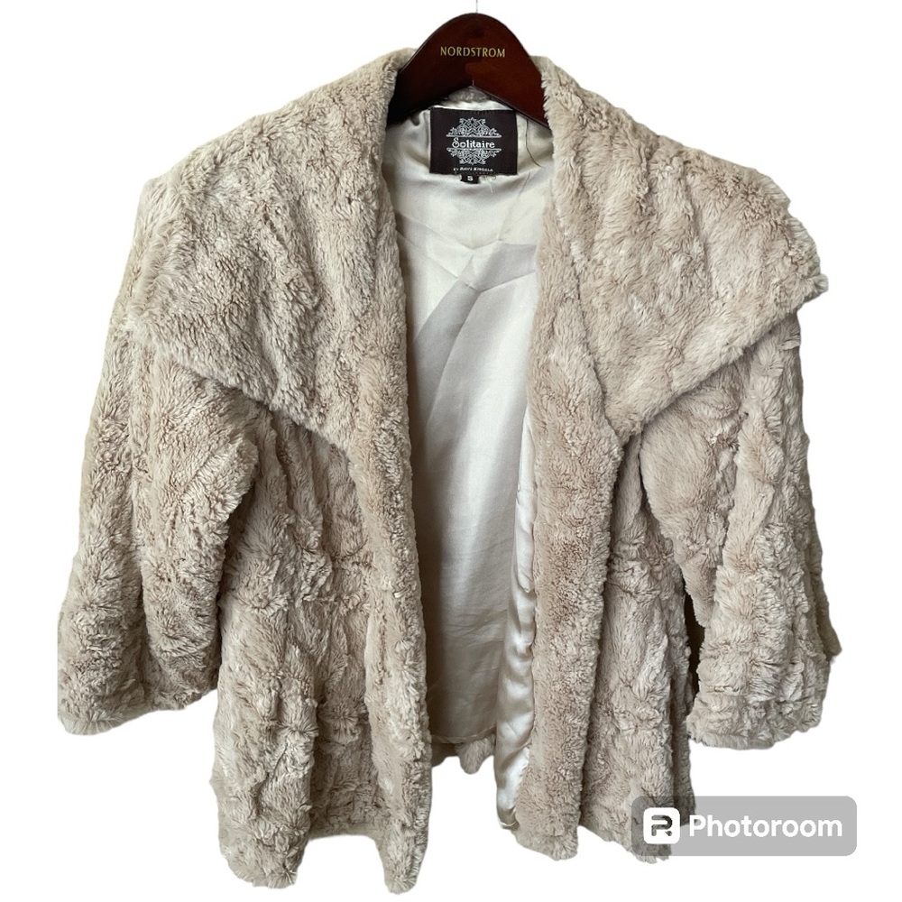 ⚡️ Solitaire Taupe Fuzzy Faux Fur Jacket Coat ~ Size S⚡️